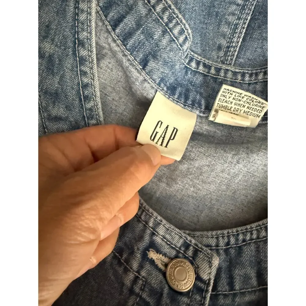 Vintage Gap Denim Dress Women's 6 Blue Button Down Sleeveless Cottage Core - Picture 4 of 7